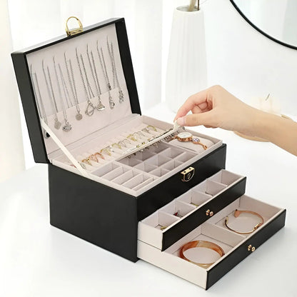 Luxe Sieradenbox met Meerdere Lagen – Elegante Opberger voor Ringen Kettingen Oorbellen – PU Leer – 23x17x13,5 cm