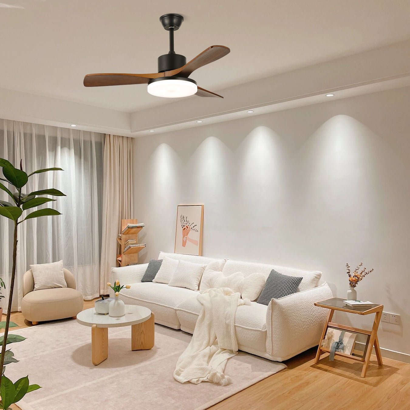 Scandinavisch geïnspireerde plafondventilator met verlichting en afstandsbediening – 6 snelheden, dimbaar LED, verkrijgbaar in 126 cm en 132 cm diameter