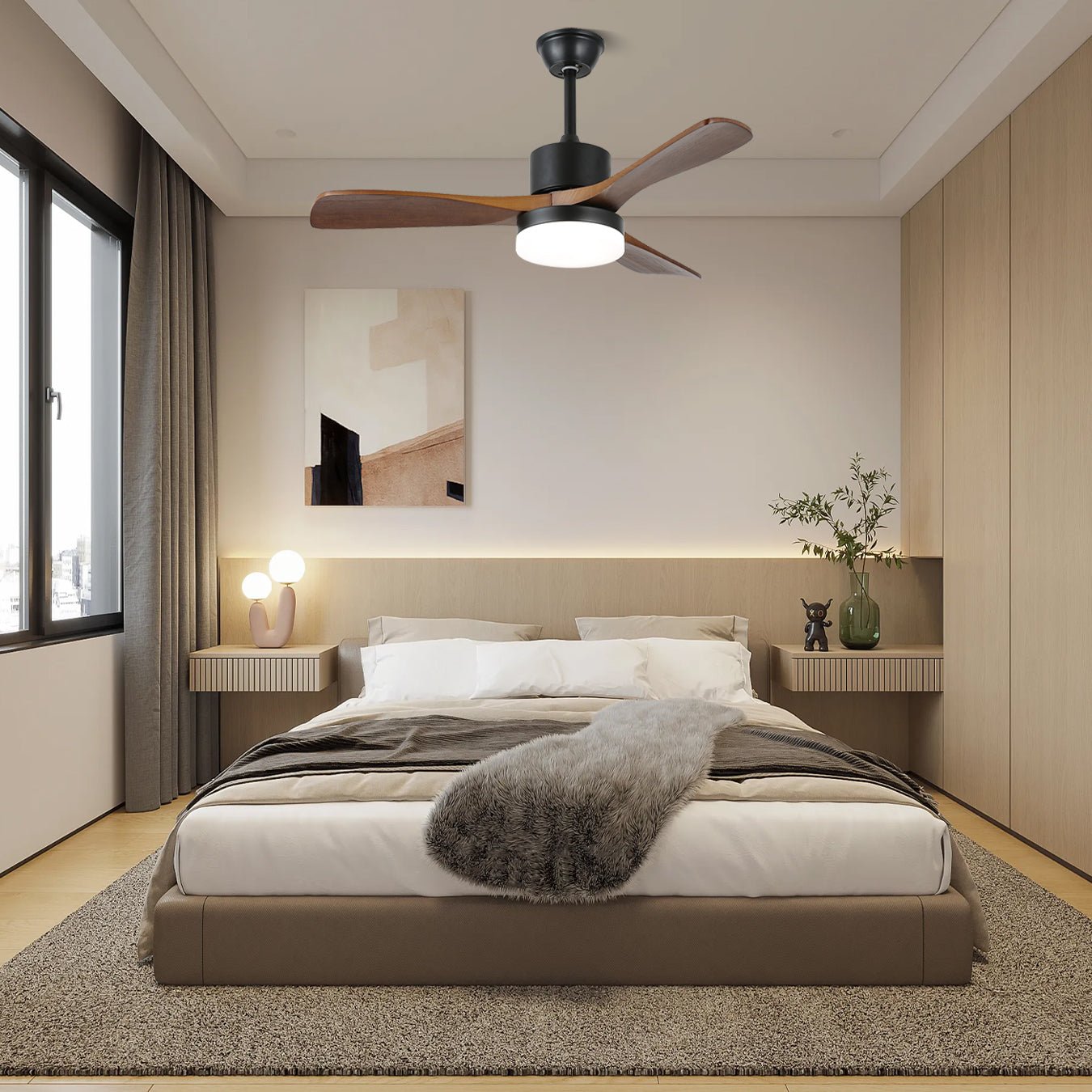 Scandinavisch geïnspireerde plafondventilator met verlichting en afstandsbediening – 6 snelheden, dimbaar LED, verkrijgbaar in 126 cm en 132 cm diameter