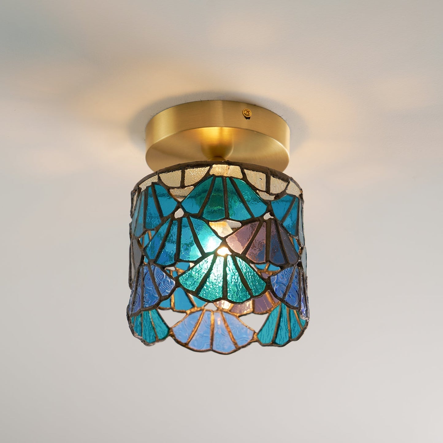 Vezari Tiffany plafondlamp glas mozaïek messing E14 blauw roze badkamer gang plafondverlichting vintage plafondlamp Tiffany stijl