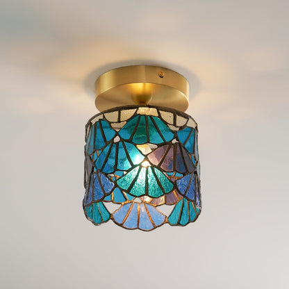 Vezari Tiffany plafondlamp glas mozaïek messing E14 blauw roze badkamer gang plafondverlichting vintage plafondlamp Tiffany stijl