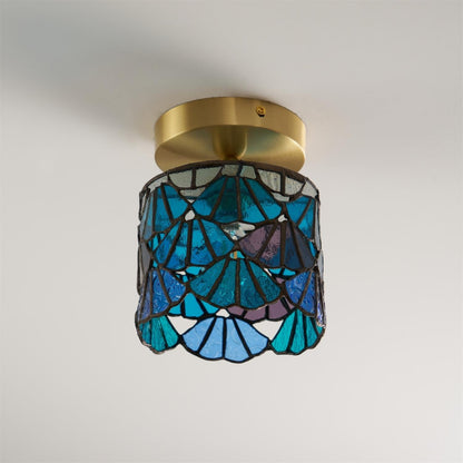 Vezari Tiffany plafondlamp glas mozaïek messing E14 blauw roze badkamer gang plafondverlichting vintage plafondlamp Tiffany stijl