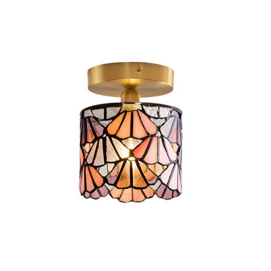 Vezari Tiffany plafondlamp glas mozaïek messing E14 blauw roze badkamer gang plafondverlichting vintage plafondlamp Tiffany stijl