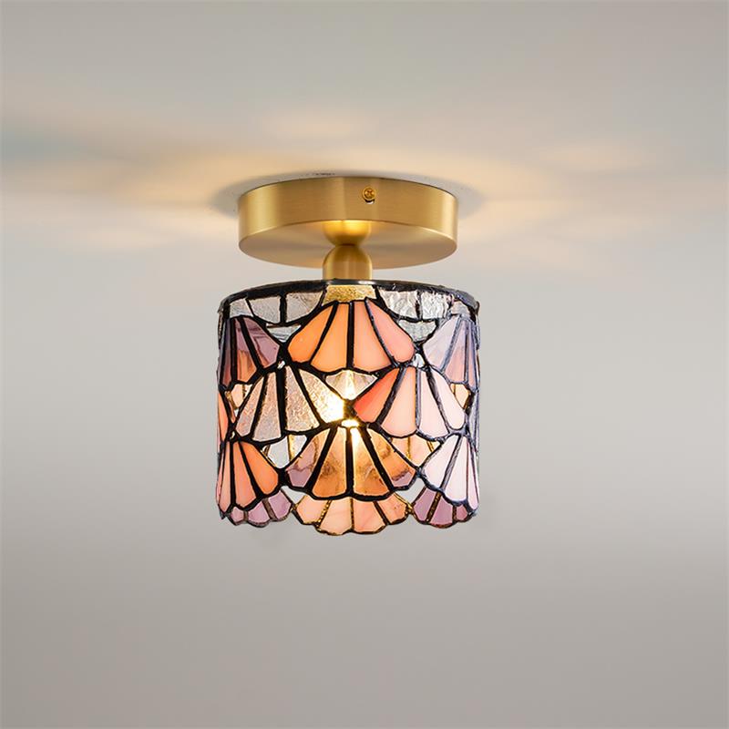 Vezari Tiffany plafondlamp glas mozaïek messing E14 blauw roze badkamer gang plafondverlichting vintage plafondlamp Tiffany stijl