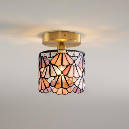 Vezari Tiffany plafondlamp glas mozaïek messing E14 blauw roze badkamer gang plafondverlichting vintage plafondlamp Tiffany stijl