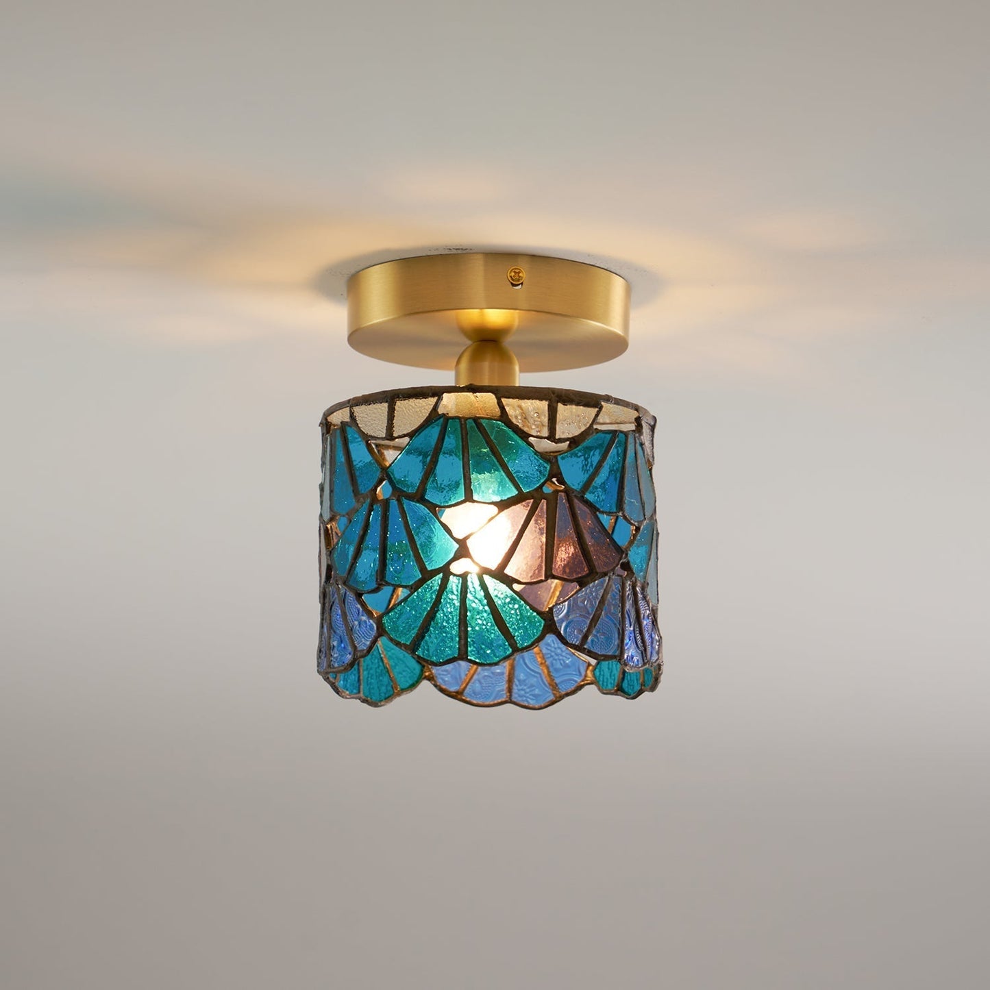 Vezari Tiffany plafondlamp glas mozaïek messing E14 blauw roze badkamer gang plafondverlichting vintage plafondlamp Tiffany stijl