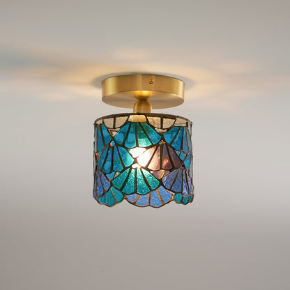 Vezari Tiffany plafondlamp glas mozaïek messing E14 blauw roze badkamer gang plafondverlichting vintage plafondlamp Tiffany stijl