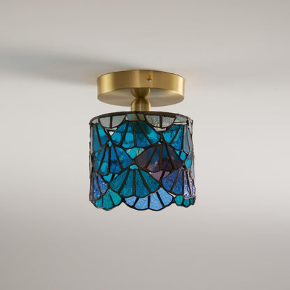Vezari Tiffany plafondlamp glas mozaïek messing E14 blauw roze badkamer gang plafondverlichting vintage plafondlamp Tiffany stijl