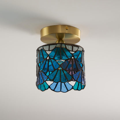 Vezari Tiffany plafondlamp glas mozaïek messing E14 blauw roze badkamer gang plafondverlichting vintage plafondlamp Tiffany stijl