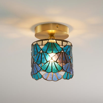 Vezari Tiffany plafondlamp glas mozaïek messing E14 blauw roze badkamer gang plafondverlichting vintage plafondlamp Tiffany stijl