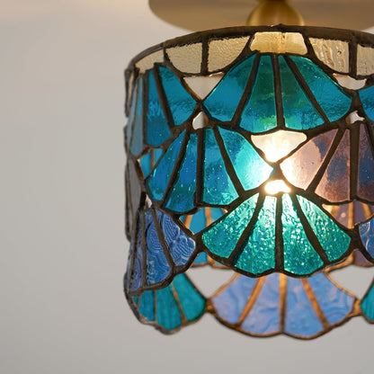 Vezari Tiffany plafondlamp glas mozaïek messing E14 blauw roze badkamer gang plafondverlichting vintage plafondlamp Tiffany stijl