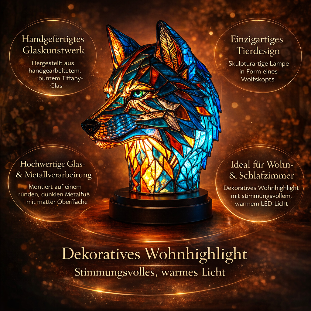 Decoratieve Tafelverlichting met Gekleurd Glasmozaïek – Wolf, Schildpad, Leeuw, Olifant – Sfeervolle Tafellamp 15cm
