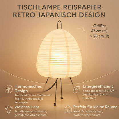 Tafellamp Rijstpapier Japans Design Retro Met IJzeren Voet 47cm E27