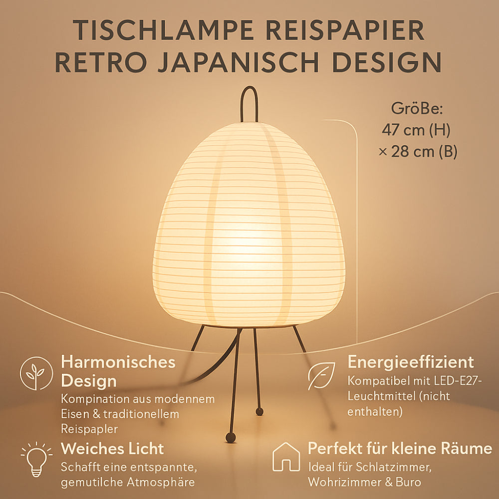 Papieren Tafellamp Scandinavisch Design met Ijzeren Voet 47cm