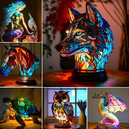 Tafellampen Gekleurd Glas met Dierenmotieven Warm Sfeerlicht voor Woonkamer Slaapkamer Nachtkastje Decoratieve Verlichting