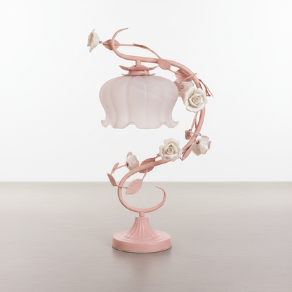 Tafelamp Rozen Metaal Glas Roze Slaapkamer Nachtkastlamp Romantisch Shabby Chic Bloemen Decoratielamp