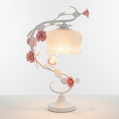 Tafelamp Rozen Metaal Glas Roze Slaapkamer Nachtkastlamp Romantisch Shabby Chic Bloemen Decoratielamp