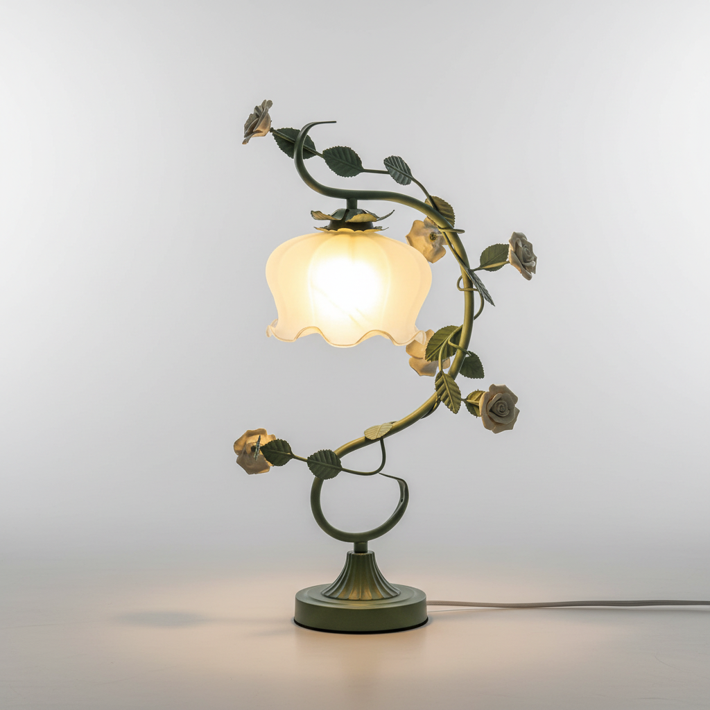 Tafelamp Rozen Metaal Glas Roze Slaapkamer Nachtkastlamp Romantisch Shabby Chic Bloemen Decoratielamp