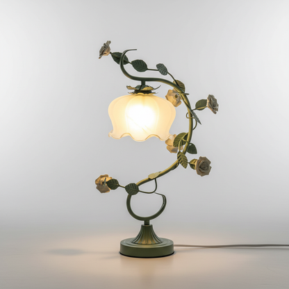 Tafelamp Rozen Metaal Glas Roze Slaapkamer Nachtkastlamp Romantisch Shabby Chic Bloemen Decoratielamp