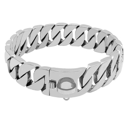 Stevige RVS Hondenhalsband 32mm Breed Metalen Ketting Schakelband voor Grote Honden Pitbull Buldog Herder Luxe Bevestiging Goud Zilver Zwart Roségold Meerkleurig 25-75cm
