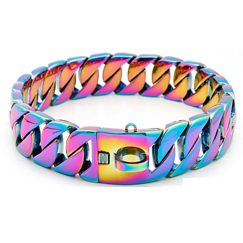 Stevige RVS Hondenhalsband 32mm Breed Metalen Ketting Schakelband voor Grote Honden Pitbull Buldog Herder Luxe Bevestiging Goud Zilver Zwart Roségold Meerkleurig 25-75cm