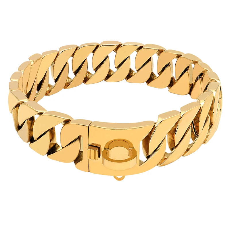 Stevige RVS Hondenhalsband 32mm Breed Metalen Ketting Schakelband voor Grote Honden Pitbull Buldog Herder Luxe Bevestiging Goud Zilver Zwart Roségold Meerkleurig 25-75cm
