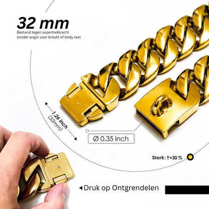 Stevige RVS Hondenhalsband 32mm Breed Metalen Ketting Schakelband voor Grote Honden Pitbull Buldog Herder Luxe Bevestiging Goud Zilver Zwart Roségold Meerkleurig 25-75cm