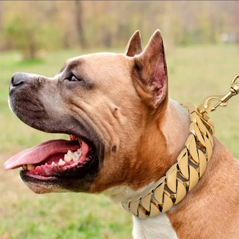 Stevige RVS Hondenhalsband 32mm Breed Metalen Ketting Schakelband voor Grote Honden Pitbull Buldog Herder Luxe Bevestiging Goud Zilver Zwart Roségold Meerkleurig 25-75cm