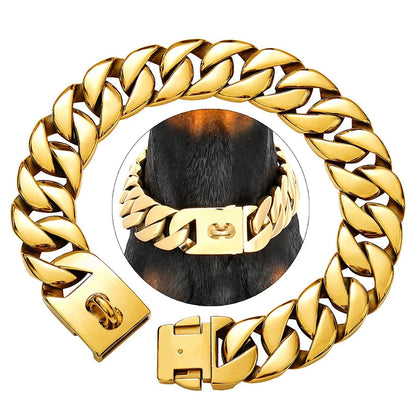 Stevige RVS Hondenhalsband 32mm Breed Metalen Ketting Schakelband voor Grote Honden Pitbull Buldog Herder Luxe Bevestiging Goud Zilver Zwart Roségold Meerkleurig 25-75cm