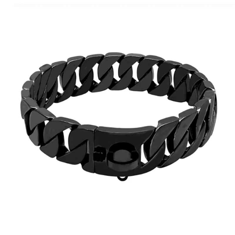 Stevige RVS Hondenhalsband 32mm Breed Metalen Ketting Schakelband voor Grote Honden Pitbull Buldog Herder Luxe Bevestiging Goud Zilver Zwart Roségold Meerkleurig 25-75cm
