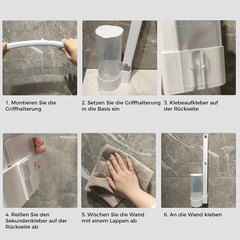 Toiletborstel met wegwerp schoonmaakkoppen en houder voor hygiënische toiletreiniging