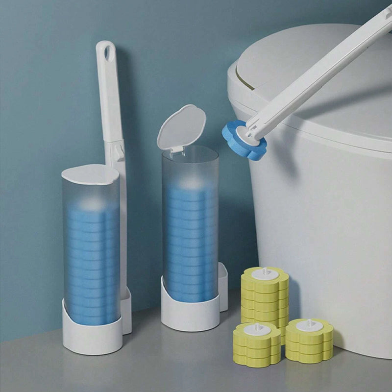 Toiletborstel met wegwerp schoonmaakkoppen en houder voor hygiënische toiletreiniging