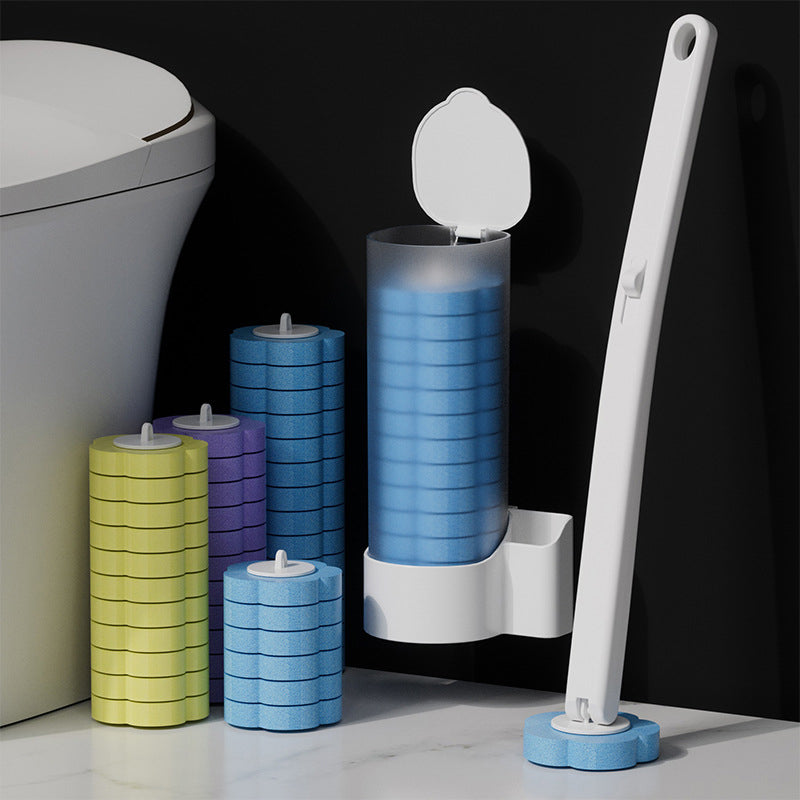 Toiletborstel met wegwerp schoonmaakkoppen en houder voor hygiënische toiletreiniging