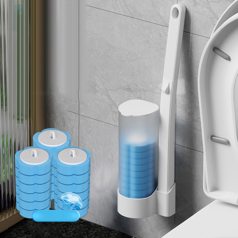 Toiletborstel met wegwerp schoonmaakkoppen en houder voor hygiënische toiletreiniging