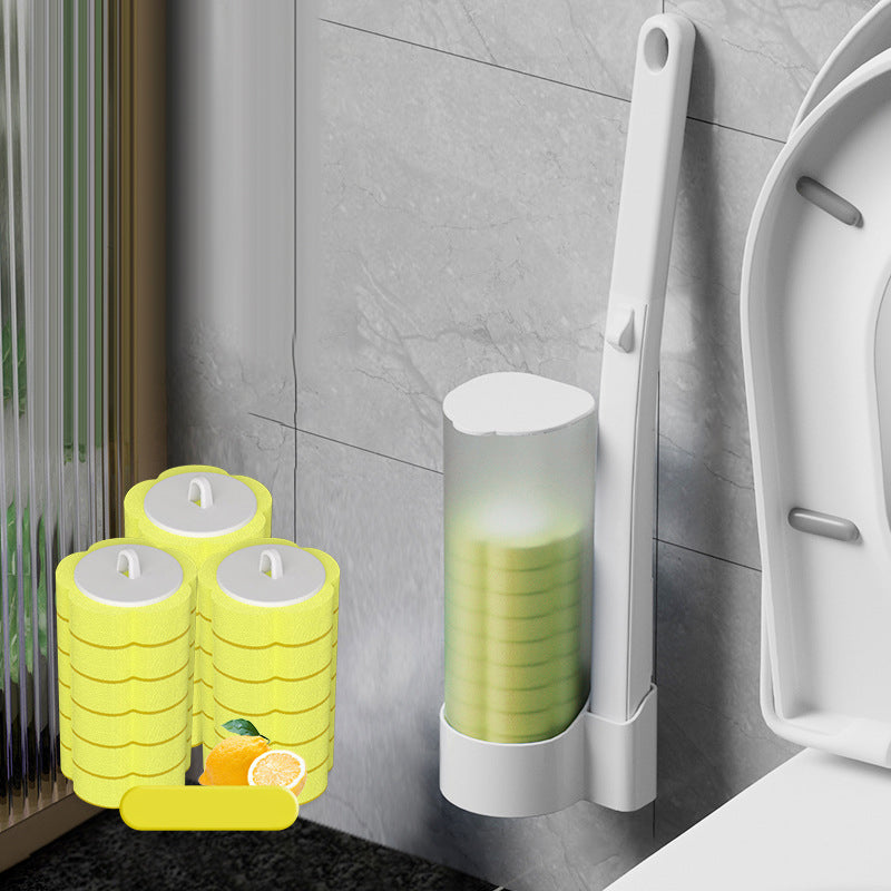 Toiletborstel met wegwerp schoonmaakkoppen en houder voor hygiënische toiletreiniging