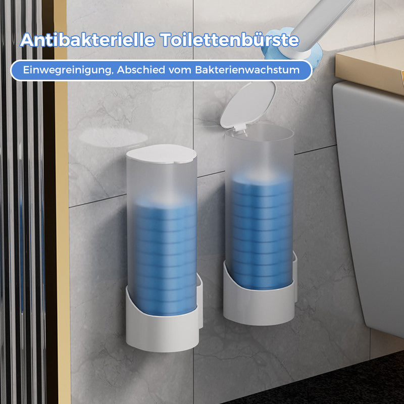 Toiletborstel met wegwerp schoonmaakkoppen en houder voor hygiënische toiletreiniging