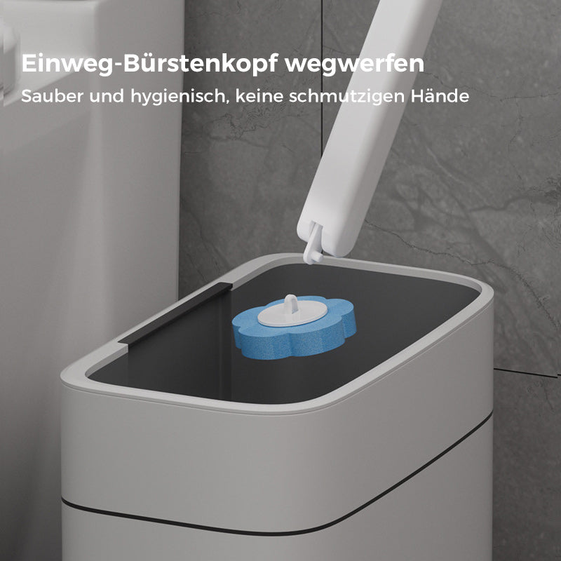 Toiletborstel met wegwerp schoonmaakkoppen en houder voor hygiënische toiletreiniging