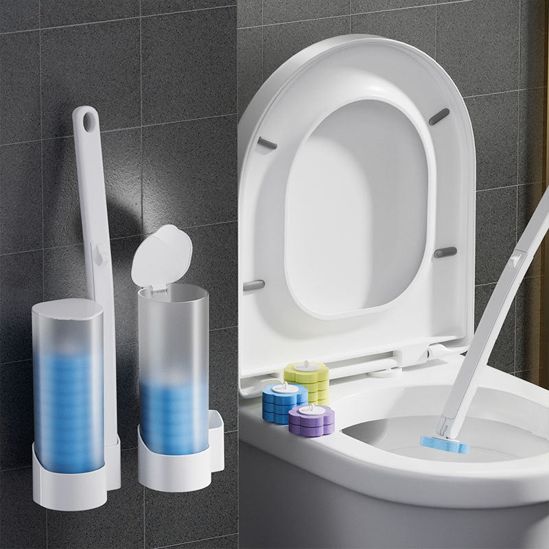 Toiletborstel met wegwerp schoonmaakkoppen en houder voor hygiënische toiletreiniging