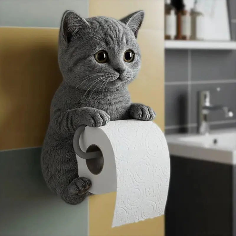 Toiletrolhouder Hars 3D Kat 22x16x12cm Wandmontage Badkamer Decoratief Katten Woonaccessoire Grappig Cadeau Oranje Grijs Wit Zwart