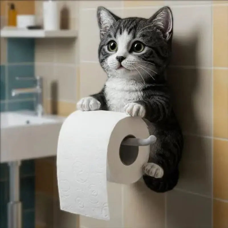 Toiletrolhouder Hars 3D Kat 22x16x12cm Wandmontage Badkamer Decoratief Katten Woonaccessoire Grappig Cadeau Oranje Grijs Wit Zwart