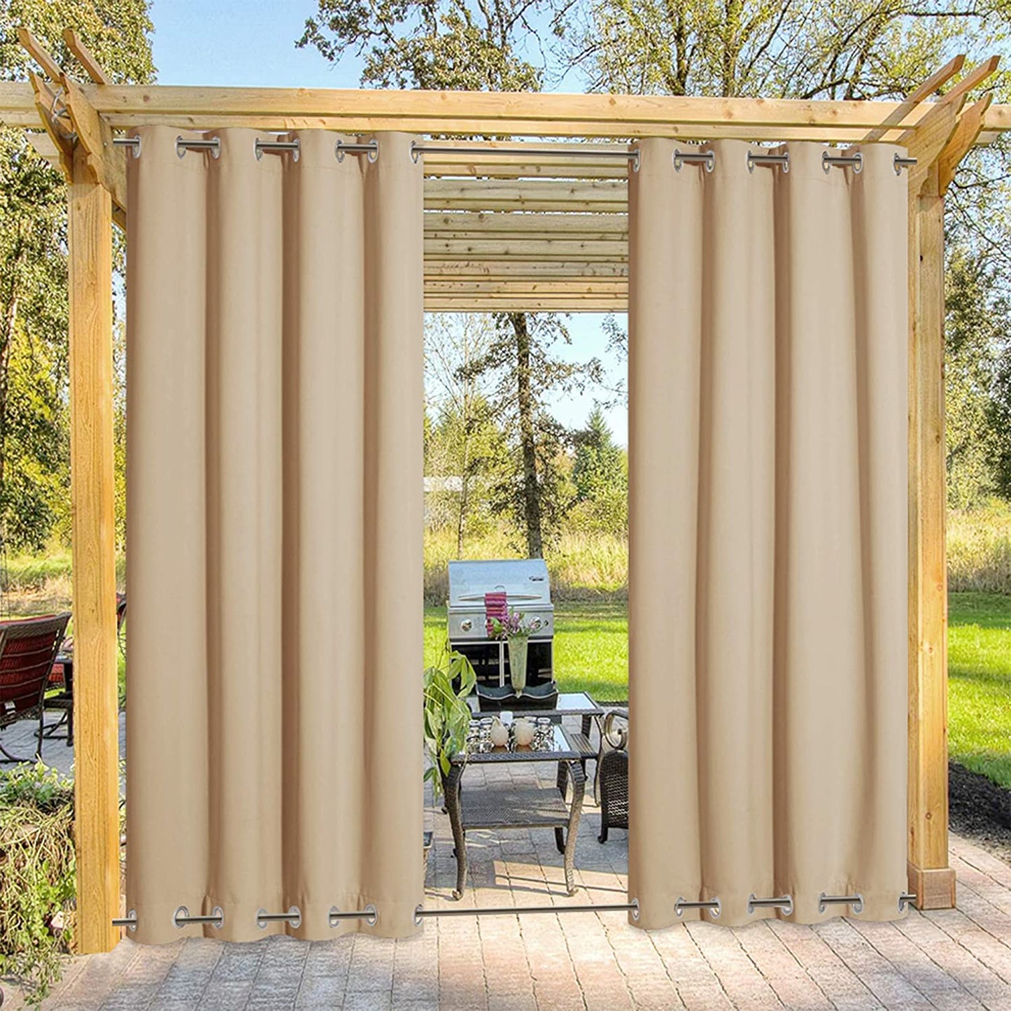 Windbestendige Buitengordijnen met Ringenbevestiging 1 Paneel voor Patio Terras Veranda