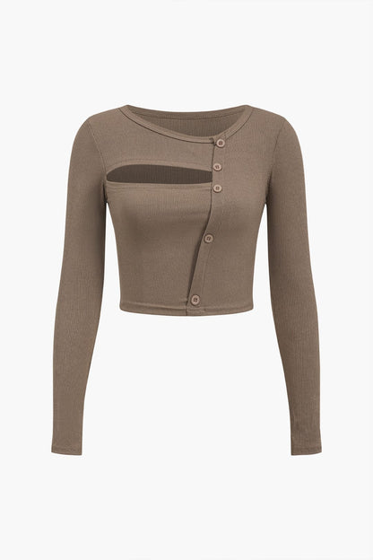 Vrouwelijke Top Lang Mouw Asymmetrisch met Knopen - StudioMarella