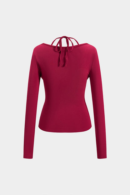Vrouwelijke Top met Lange Mouwen en Ingebouwd Bh Drapeer Effect