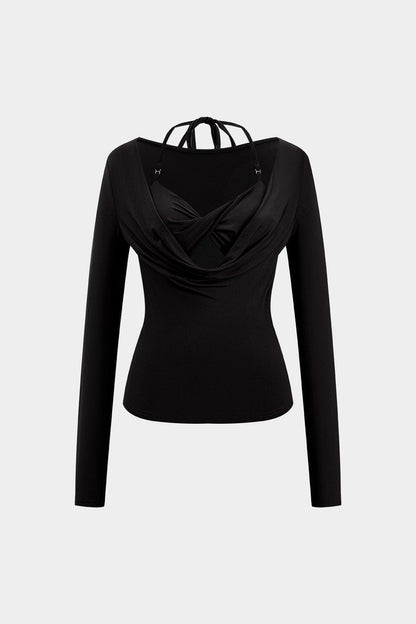 Vrouwelijke Top met Lange Mouwen en Ingebouwd Bh Drapeer Effect