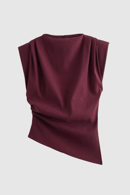 Elegante Dames Top Mouwloos Getailleerd met Draperie - StudioMarella