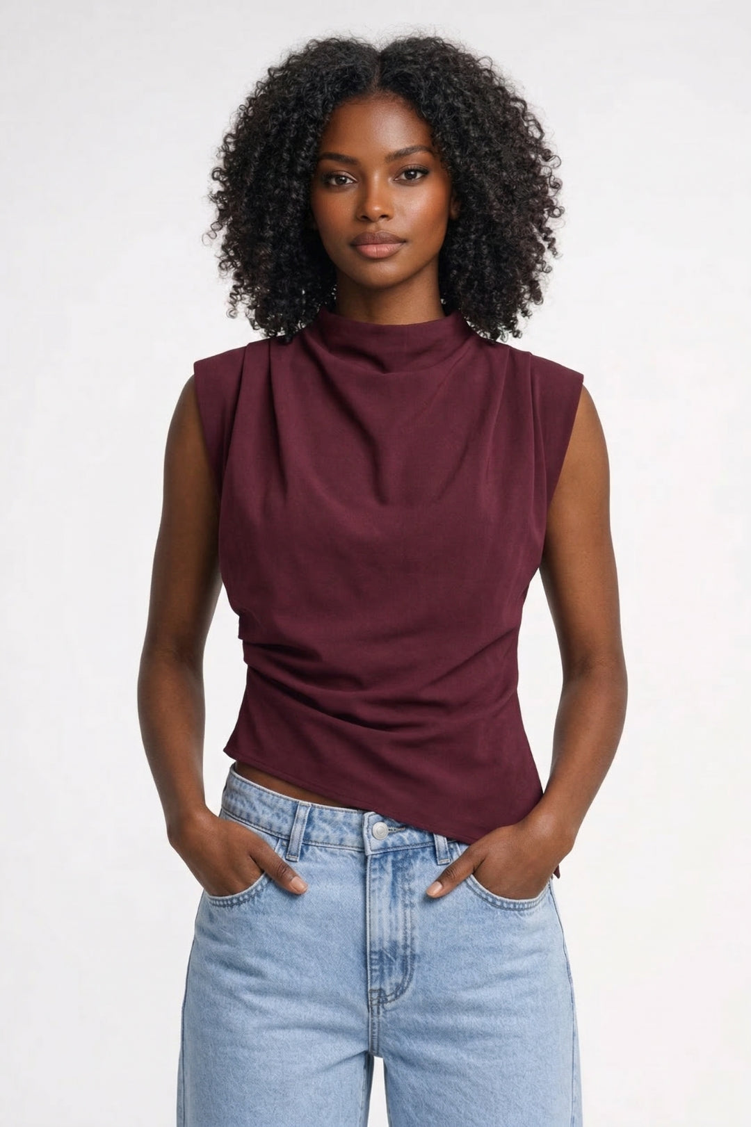 Elegante Dames Top Mouwloos Getailleerd met Draperie