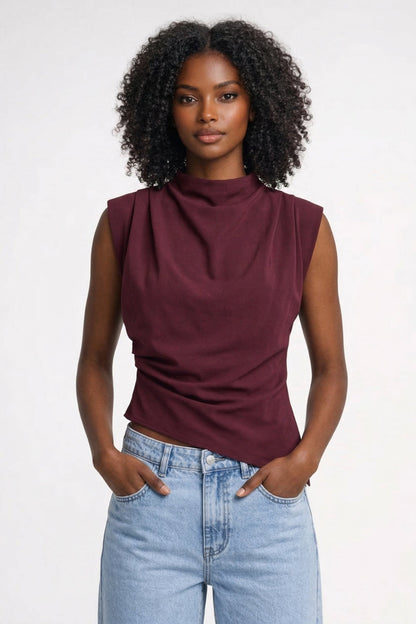 Elegante Dames Top Mouwloos Getailleerd met Draperie