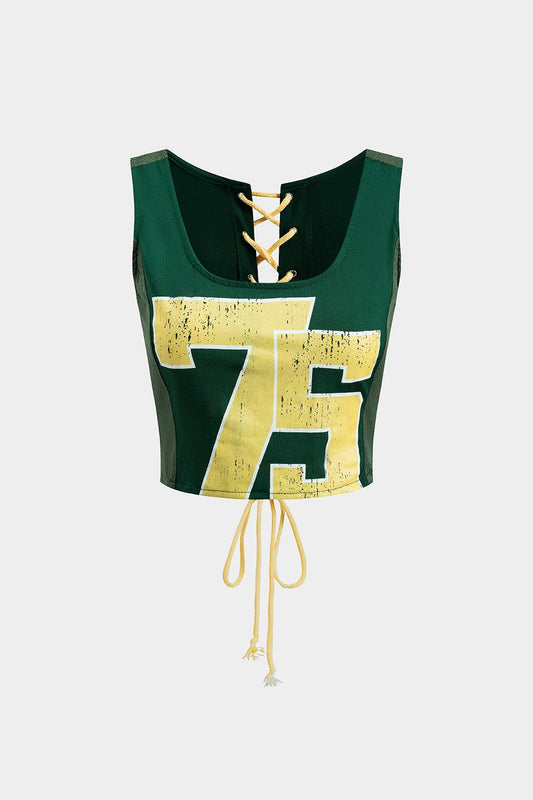 Sportieve Retro Crop Top met Vetersluiting Achter - StudioMarella