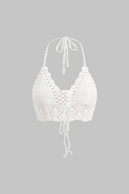 Wit Crop Top Handgemaakt Boho Stijl Halter Hals - StudioMarella