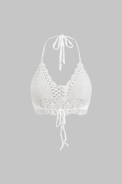 Wit Crop Top Handgemaakt Boho Stijl Halter Hals